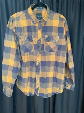 Men's Casual Plaid Button-Down Shirt - Yellow & Blue